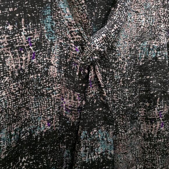 90s Satin Sleeveless NeckTie Top SzM Y2K Whimsigoth Flowy Black Teal Punk Urban - Picture 6 of 12